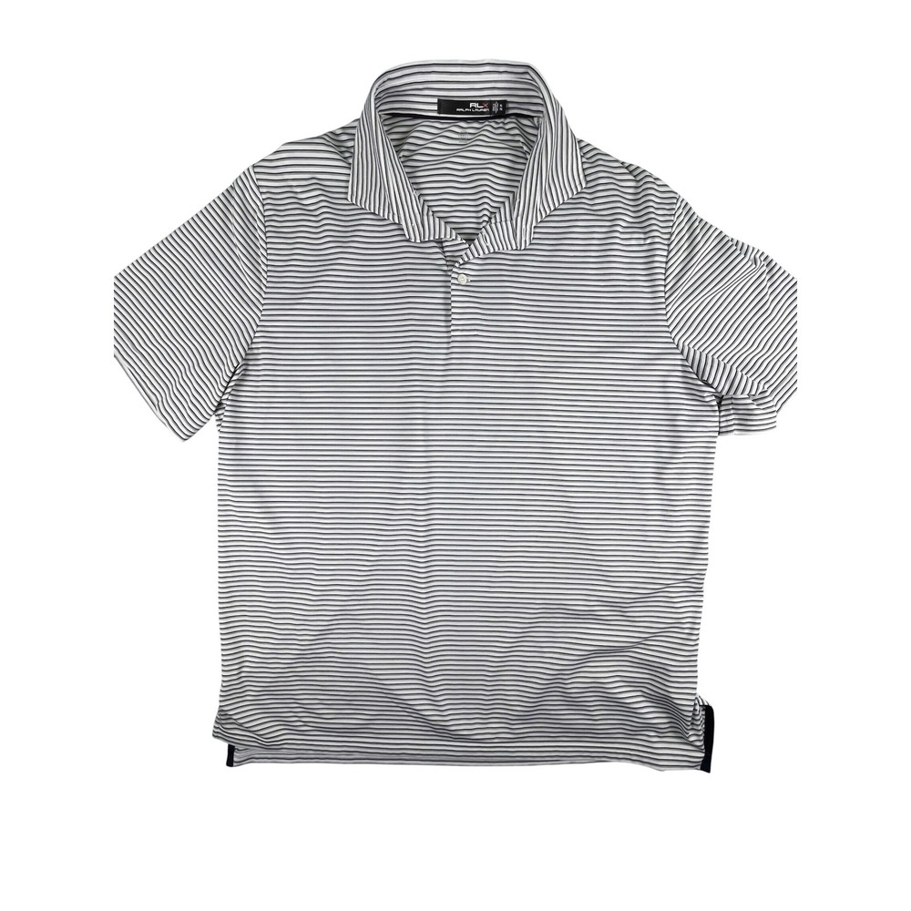 Ralph‎ Lauren RLX Polo Shirt Mens XL White Striped Golf Performance Short Sleeve